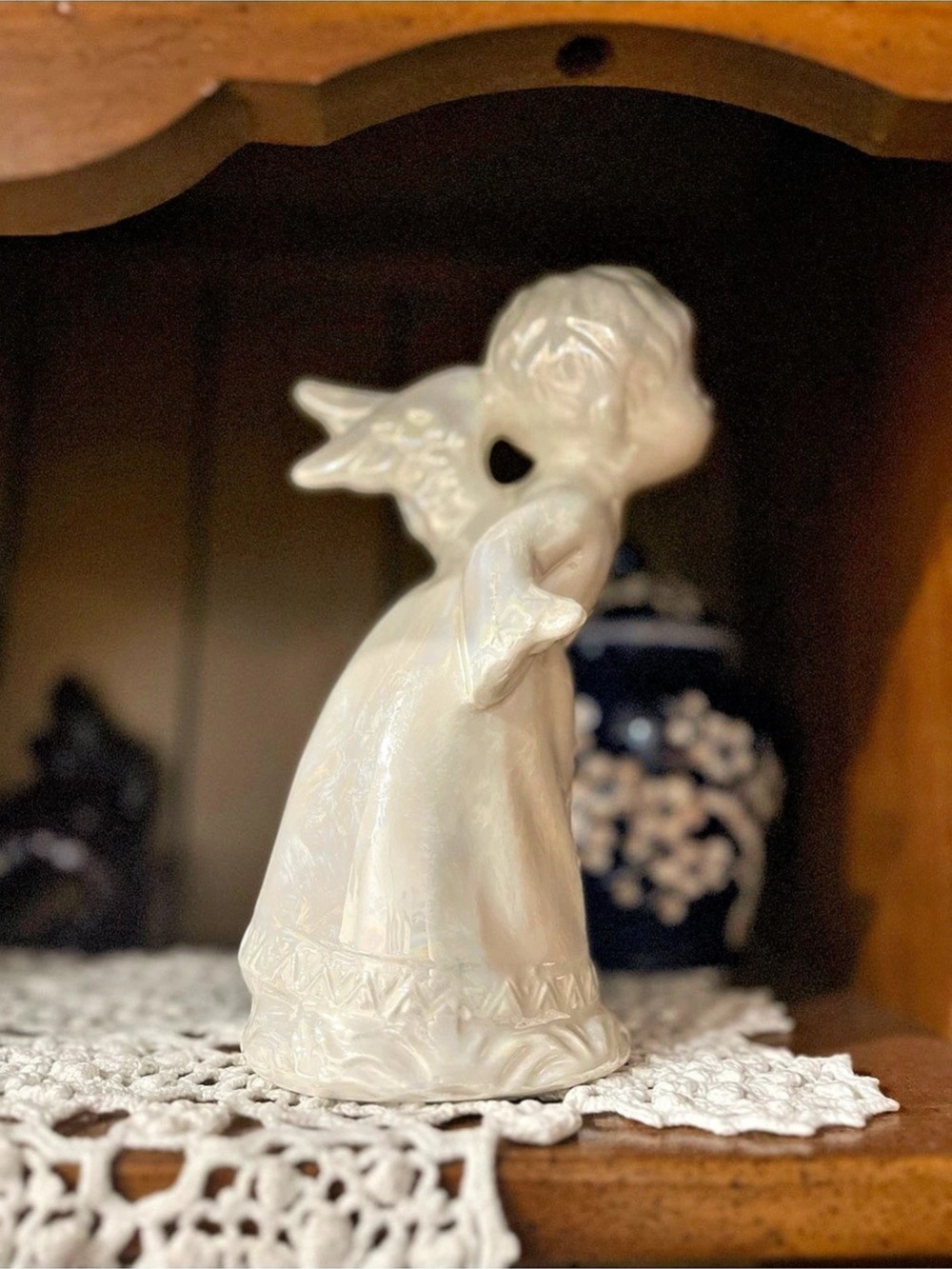 Vintage Iridescent White Angel Figurine